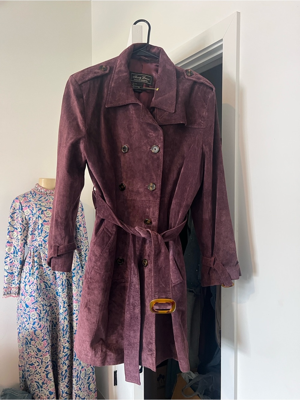 Terry Lewis Classic Luxuries Plum Suede Double-Breasted Trench Coat